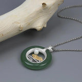 925 Silver Vintage Aventurine Shell Moon Necklace
