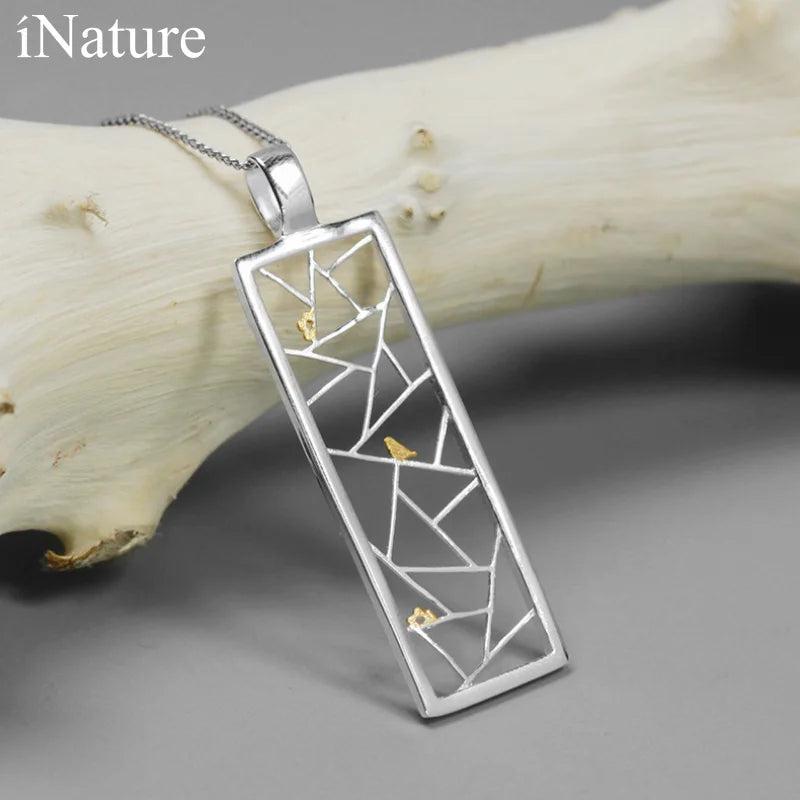 925 Silver Bird on Window Pendant Minimalist Jewelry Gift