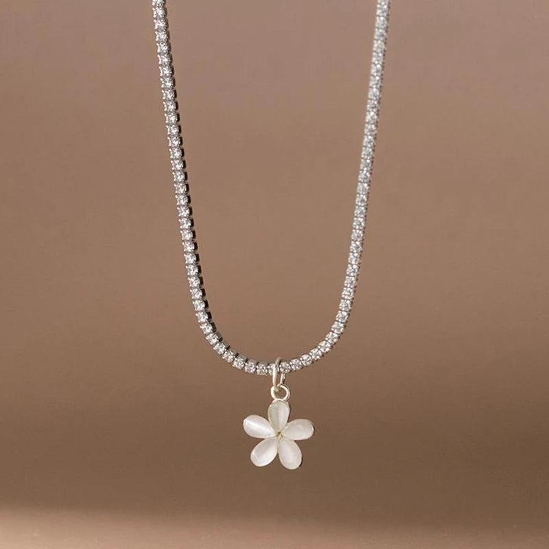 925 Silver Zircon Opal Floral Necklace Wedding Jewelry