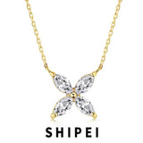 925 Silver Four-leaf Clover Sapphire Pendant Necklace