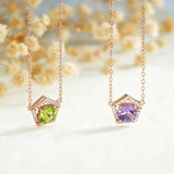 925 Silver Pentagon Pendant Necklace Amethyst Peridot Jewelry