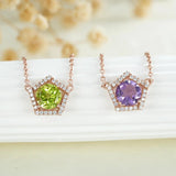 925 Silver Pentagon Pendant Necklace Amethyst Peridot Jewelry