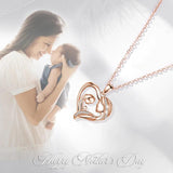 Eudora 925 Silver Mother & Baby Heart Necklace for Women