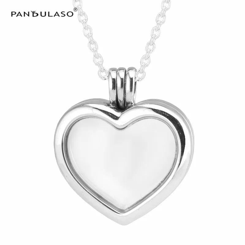 Heart Shape Floating Locket Pendant Necklace - Silver 925 Jewelry