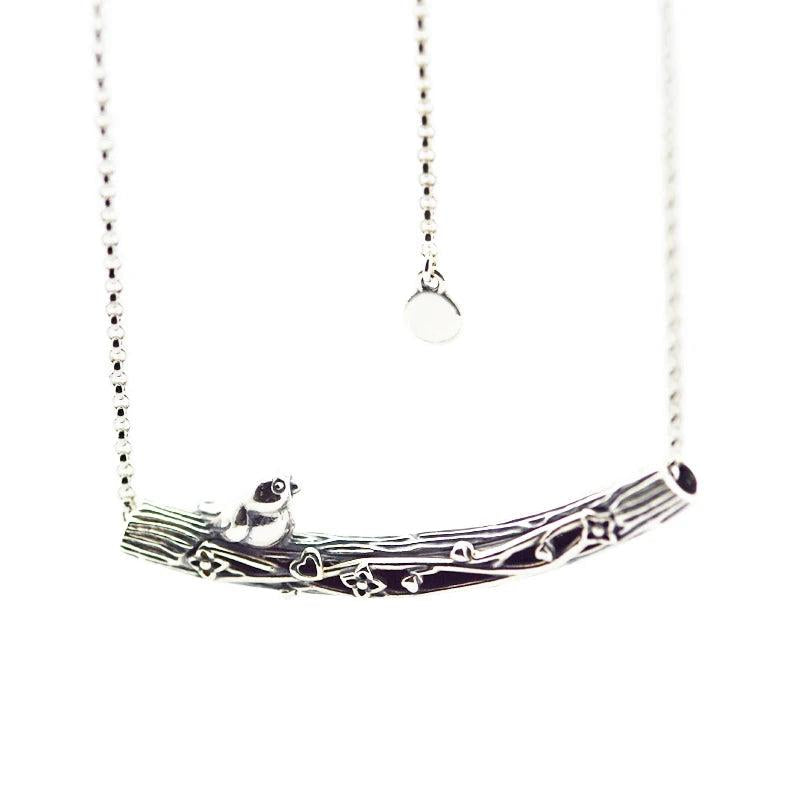 Spring Bird Curved Bar Necklace Silver 925 For Women