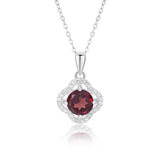 925 Silver Four Leaf Clover Pendant Natural Garnet Necklace