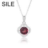 925 Silver Four Leaf Clover Pendant Natural Garnet Necklace