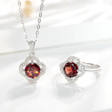 925 Silver Four Leaf Clover Pendant Natural Garnet Necklace
