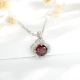 925 Silver Four Leaf Clover Pendant Natural Garnet Necklace