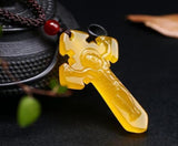 Yellow Agate Jade Cross Prayer Pendant Necklace Sweater Chain