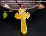 Yellow Agate Jade Cross Prayer Pendant Necklace Sweater Chain