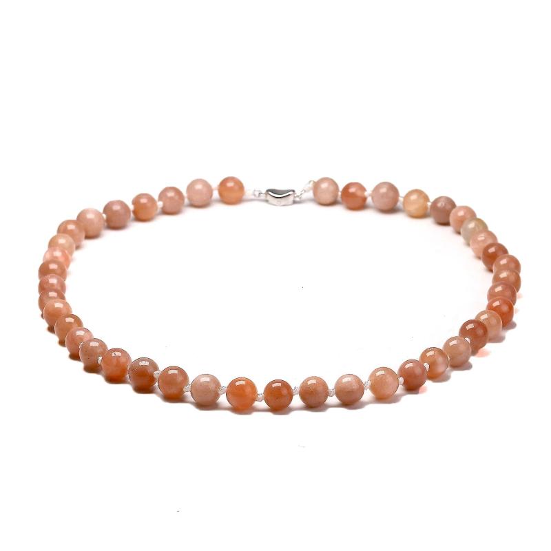 Sunstone Chakra Necklace Silver 925 Handmade 8mm Gem Beads