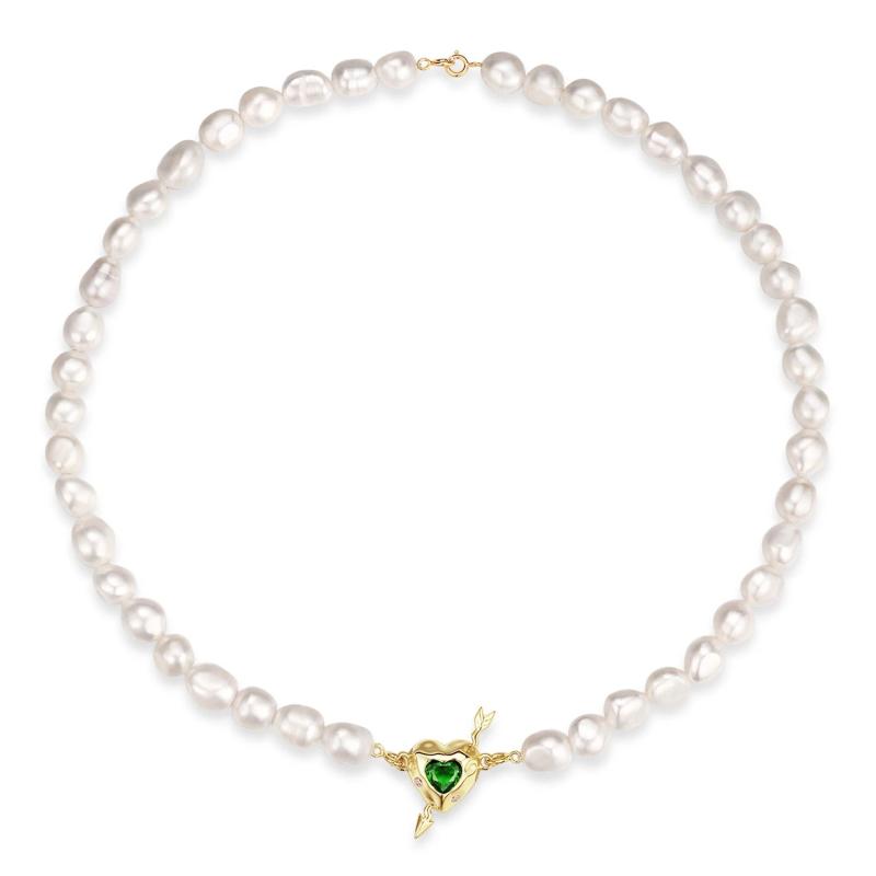 925 Silver Cupid's Arrow Heart Necklace Green Stone