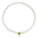 925 Silver Cupid's Arrow Heart Necklace Green Stone
