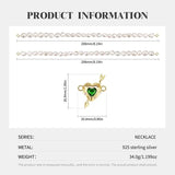 925 Silver Cupid's Arrow Heart Necklace Green Stone