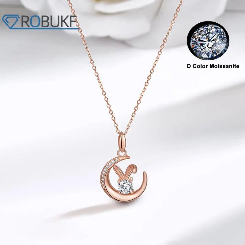 0.5CT Moissanite Rabbit Pendant Necklace D VVS1 925 Sterling Silver