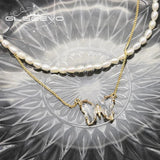 Charm Insect Dark Butterfly Double Pearl Pendant Necklace