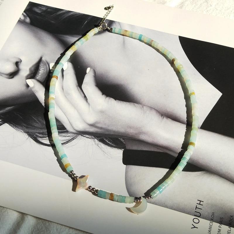 Amazonite Collar Necklace with Moon Charm