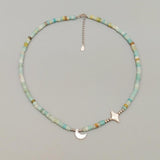 Amazonite Collar Necklace with Moon Charm
