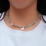 Amazonite Collar Necklace with Moon Charm