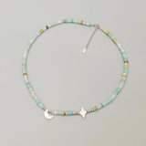 Amazonite Collar Necklace with Moon Charm