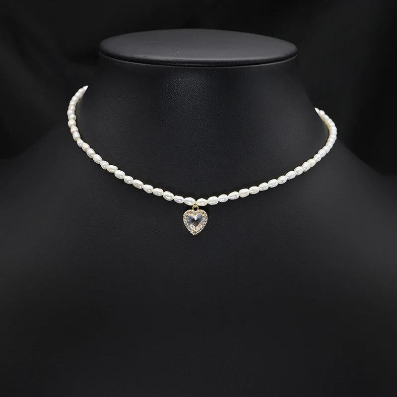 Sparkling Love Zircon Natural Freshwater Pearls Necklace