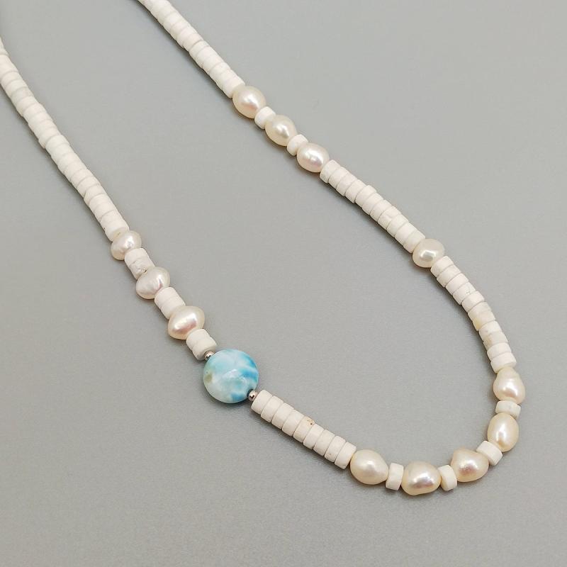 Howlite Larimar Baroque Pearl Necklace 925 Sterling Silver