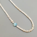 Howlite Larimar Baroque Pearl Necklace 925 Sterling Silver