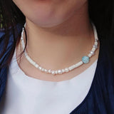 Howlite Larimar Baroque Pearl Necklace 925 Sterling Silver