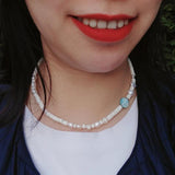 Howlite Larimar Baroque Pearl Necklace 925 Sterling Silver
