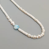 Howlite Larimar Baroque Pearl Necklace 925 Sterling Silver