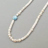Howlite Larimar Baroque Pearl Necklace 925 Sterling Silver