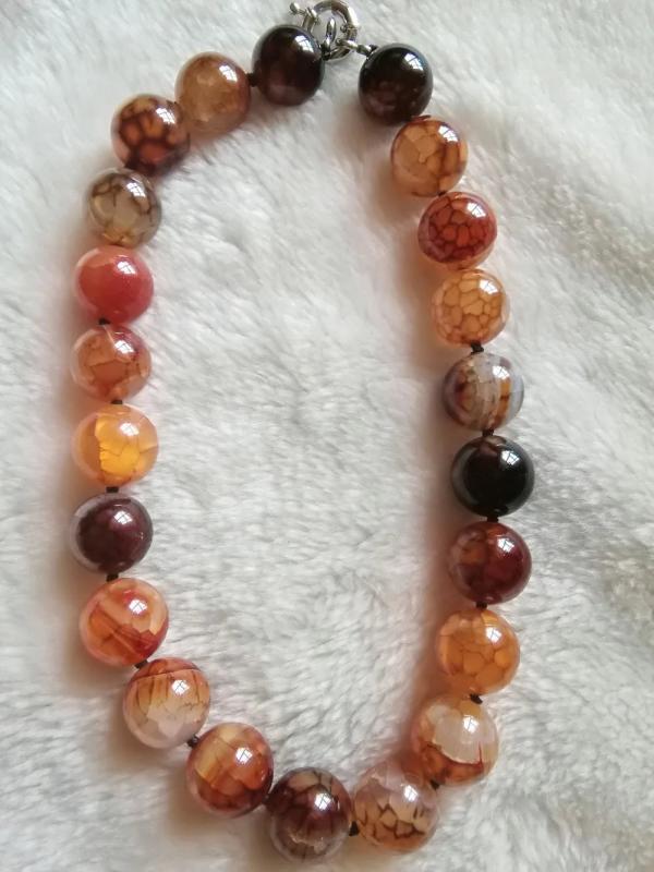 BROWN Agate Paring Round 18mm Necklace Beads 18in