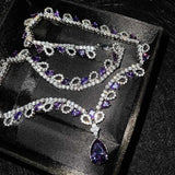 Silver Amethyst Crystal Charm Choker Necklace for Party
