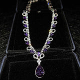 Silver Amethyst Crystal Charm Choker Necklace for Party
