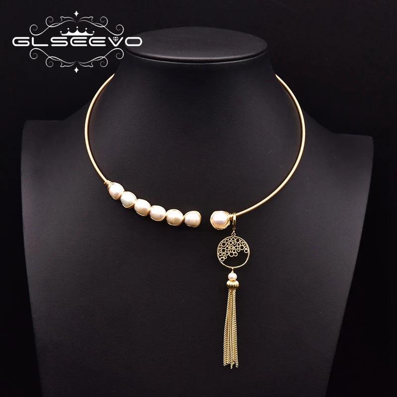 Baroque Pearl Necklace Geometric Tassel Pendant GN0285A