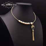 Baroque Pearl Necklace Geometric Tassel Pendant GN0285A