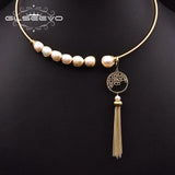 Baroque Pearl Necklace Geometric Tassel Pendant GN0285A