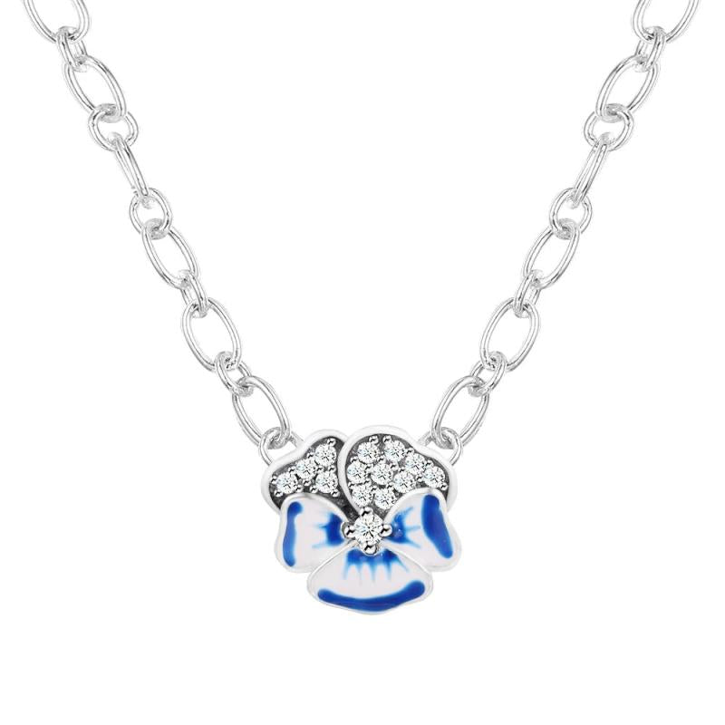 Pansy Flower Pendant Necklace in Sterling Silver