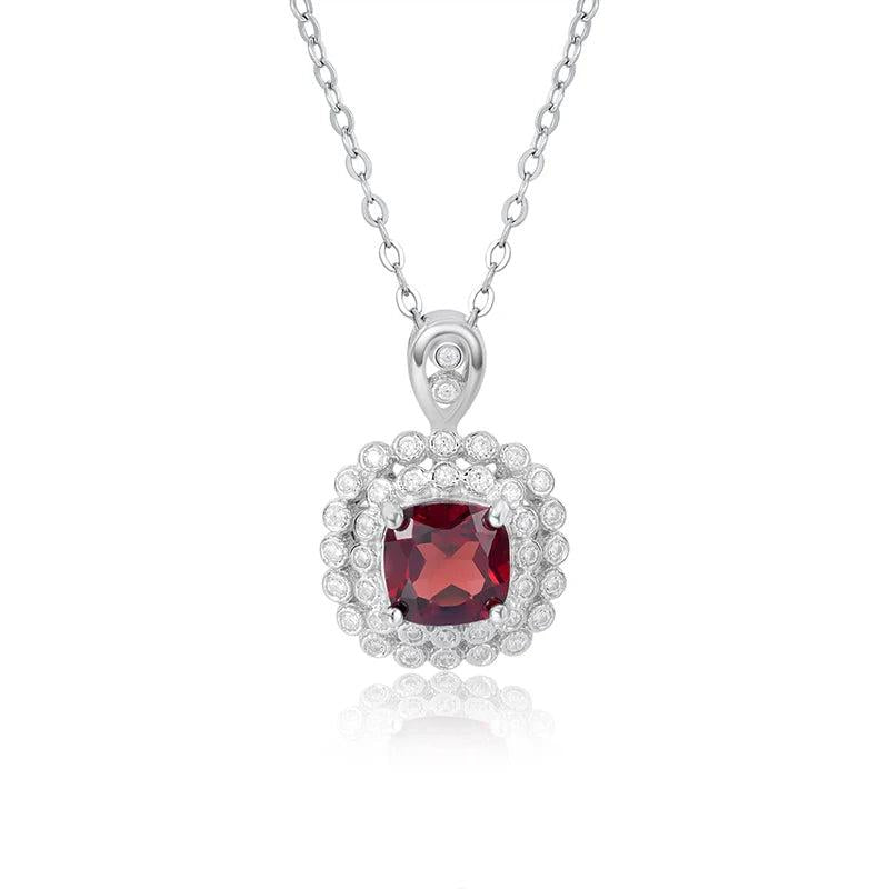 925 Silver Garnet Pendant Necklace Clavicle Chain Party Jewel