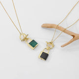 925 Silver Agate Malachite Letter Lock Pendant Necklace for Women