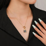 925 Silver Agate Malachite Letter Lock Pendant Necklace for Women