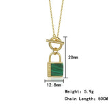 925 Silver Agate Malachite Letter Lock Pendant Necklace for Women