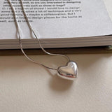925 Silver Glossy Heart Pendant Necklace for Women