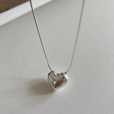 925 Silver Glossy Heart Pendant Necklace for Women