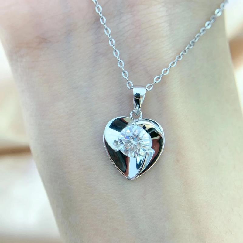 925 Silver Moissanite Diamond Pendant Necklace Love Earrings Plated 18k