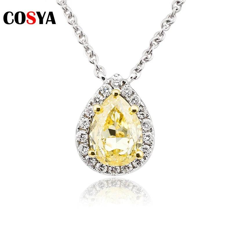 925 Silver Plated 18k Water Drop Necklace 1.85ct Diamond Pendant