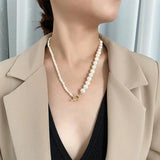 925 Silver Asymmetry Pearl Choker Necklace for Women