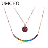 925 Silver Colorful Gemstone Smile Necklace Double Chain For Women Birthday Gift