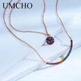 925 Silver Colorful Gemstone Smile Necklace Double Chain For Women Birthday Gift